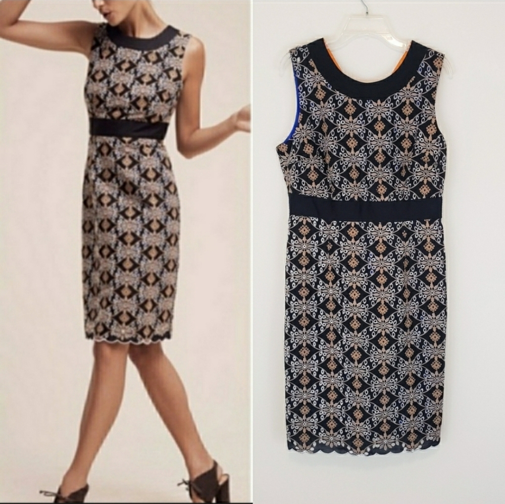 HD in Paris Anthropologie Black Eyelet Dress Gold Embroidery Sleeveless Size 4